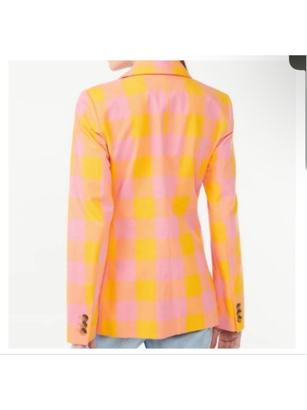 Women's FREE ASSEMBLY Orange Pink Plaid Blazer S - Picture 2 of 7